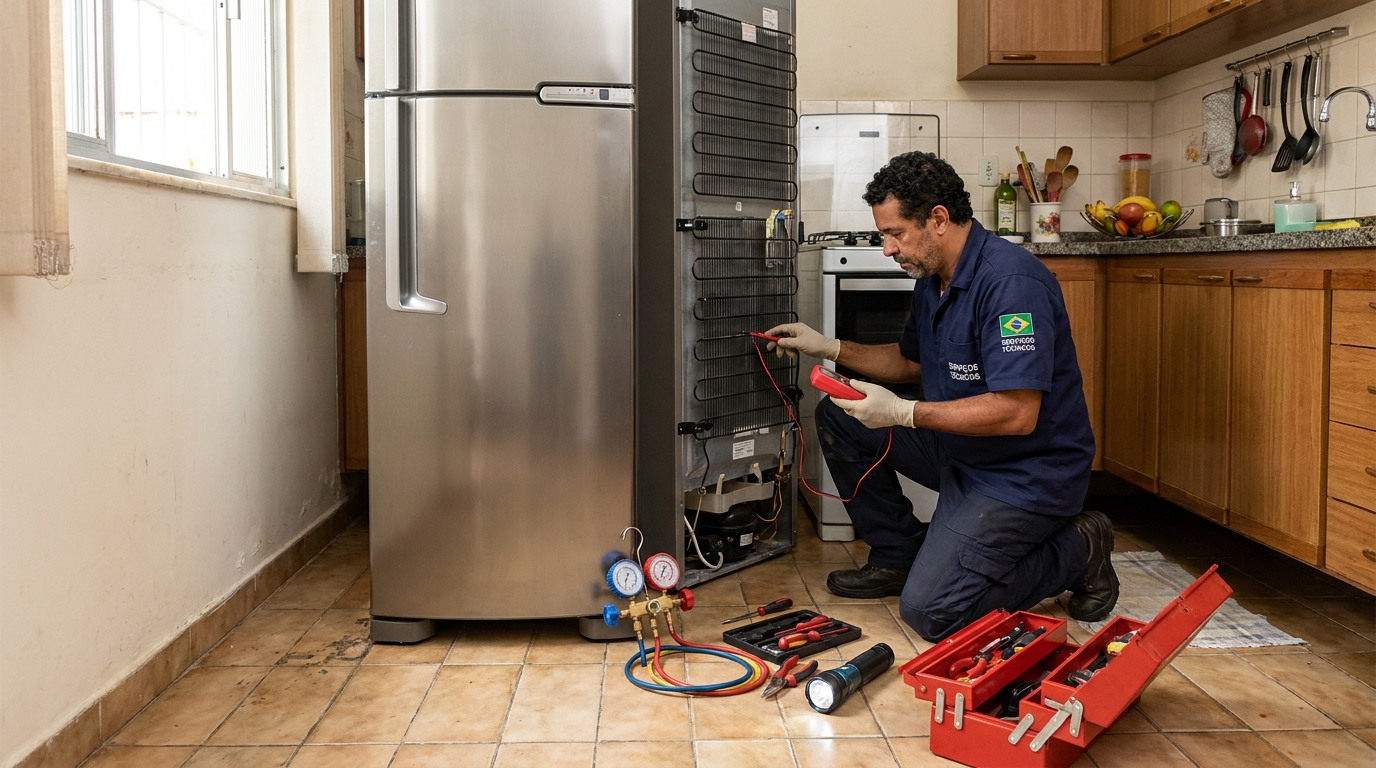 Técnico de conserto de geladeira em residência em Jundiaí‑SP